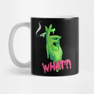 dripping neon green alien hand holding a cigarette Mug